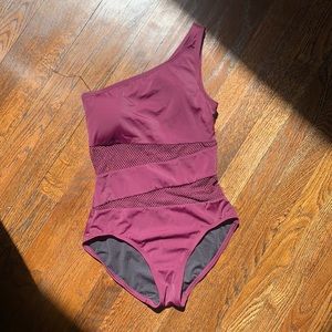 Maroon One Shoulder Swimsuit